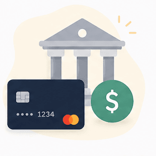 Payment card and bank illustration
